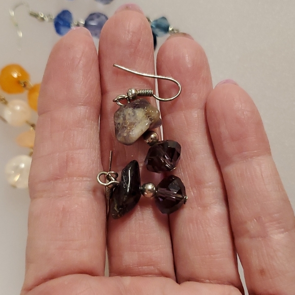 Lot of 6 pairs of acrylic bead crystal purple gemstone pierced earrings dangles - Picture 5 of 7